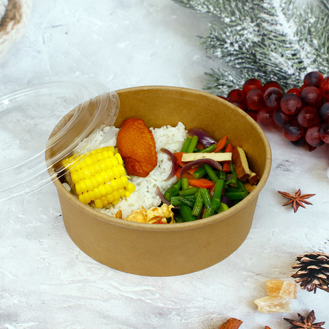 Buy Disposable Take Away Kraft Paper Salad Bowl With Pet Lid 1280ml ...