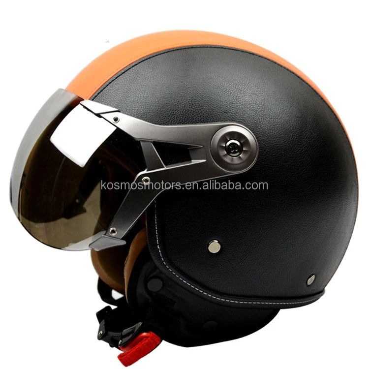 DOT Certificate leather Motorcycle helmet with colored lens
