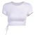 Drop Ship Women White Short Sleeve Side Drawstring Design Crop Top Blouses T Shirts