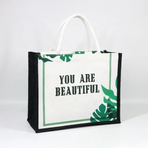 Eco Friendly Jute Bag Customized Printing Canvas Tote Bag With Inner Lamination