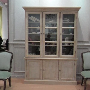 European Style Vintage Wood Glass Curio Display Cabinet