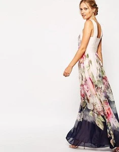 F20288A   digital printed evening dress with floral straps for foreign trade women for women