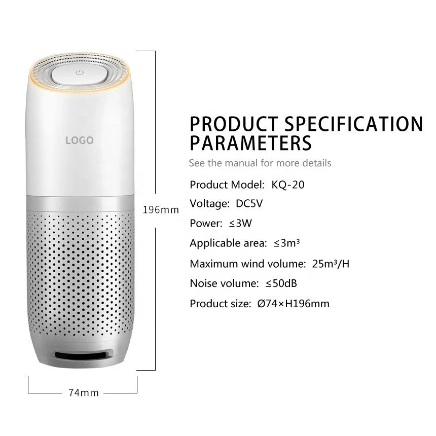 Factory 2020 portable car air purifier with hepa filter ionizer air purifier