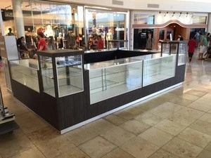 Factory customized shopping mall jewelry kiosk with glass jewelry showcase design for sale