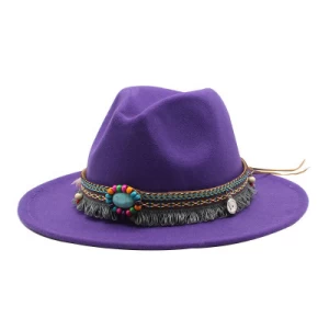Factory Outlets Hot Sale Fashion Luxury Jazz Hat Women And Men Solid Color Big Brim Felt Wool Fedora With Boho Style Hat Band