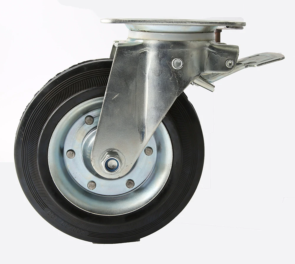 Factory price  8 inch rubber  caster wheel with brake  for 660 L Garbage bin