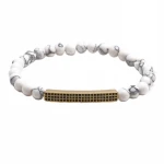 Fashion Diy Men Jewelry Natural Stone Matte Lava Stone Beaded Bracelet Elastic Copper Zircon Bar Charm Bracelet