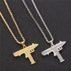 Fashion Uzi Gun Pendant Necklace Gold Silver Full Crystal Bling Chain Hip Hop Cyclist Accessories Male Necklace