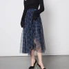 Fashionable High Waist Blue Plaid Mesh Skirt Multi Layer A-line Women Skirt