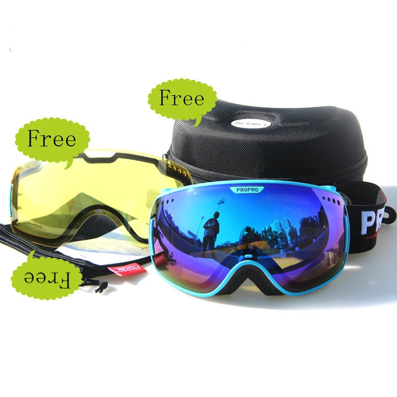Fashionable Ski Snowmobile Snowboarding Goggles With Big Spherical and Detachable Spare Lens