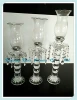 Flower shape and long stemmed glass candle holder with bead ball drop