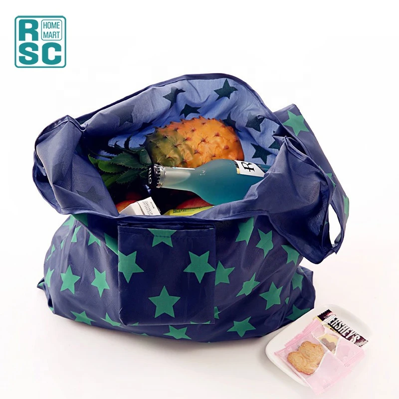 Foldable Reusable Grocery Bags Folding Shopping Tote Bag Fits in Pocket Eco Friendly Cloth Bags