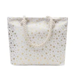 For Women Custom Logo Cloth Lining Straw Lining Factory direct star bronzing canvas portable storage bag