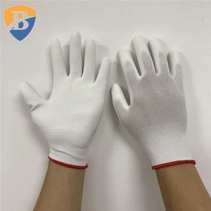 Free Sample 13 G White Polyester  PU Coated DMF Factory Safety Glove