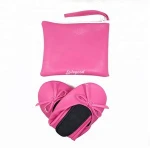 Fuchsia Soft and Comfy Artificial Lambskin Foldable Ballerinas Flat Shoes with Carrying Bag