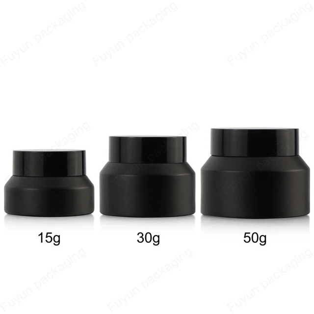 Fuyun Manufacturer 15g/30g/50g Slope Shoulder Round Matte Screw Cosmetic Containers Cream Black Frosted Glass Cosmetic Jar