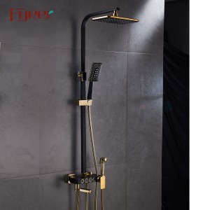 Fyeer Luxury Black Painted Multifunction Sliding Shower Column Set with Bidet Sprayer