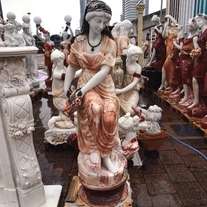 Garden nature stone carving marble statue women sculpture with flower