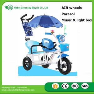 Good quality top grade double seat children toy tricycle for twins 2 seat