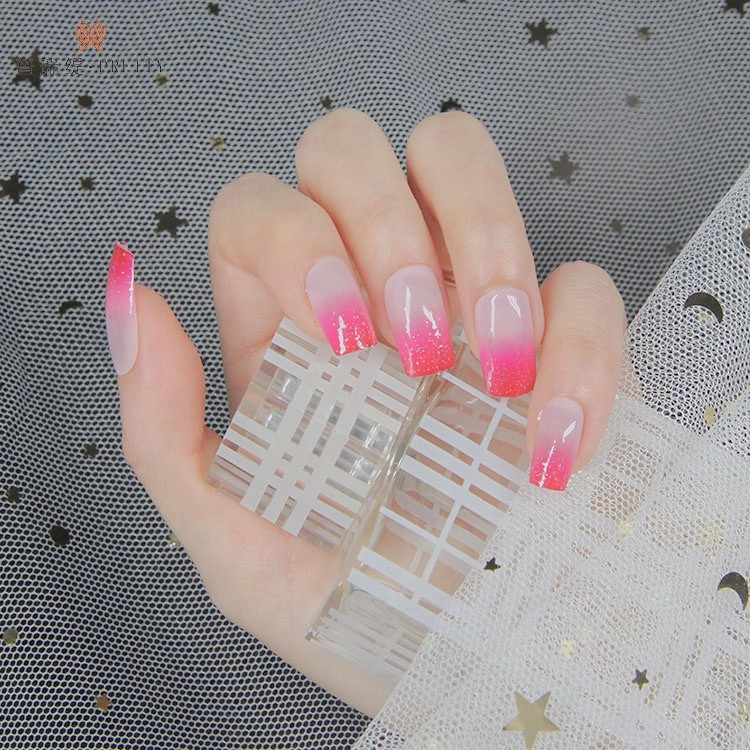 Gradient full cover pink false nails acrylic diy 3d artificial nail tips nail art supplies