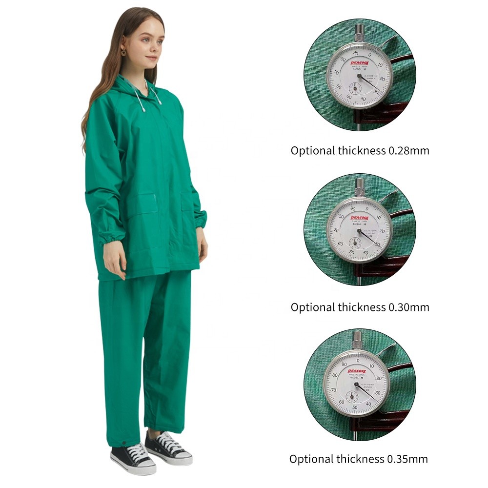green pvc polyester raincoat 2 pcs suit mesh coating heavy rain wear cover