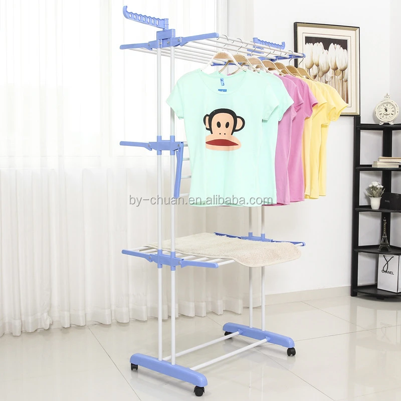 Hanging Clothes Drying Hanger Laundry Rack with storage shelf