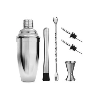 high quality Cocktail Shaker Bar Set 750ml 6pcs chip Stainless Steel cocktail shaker set