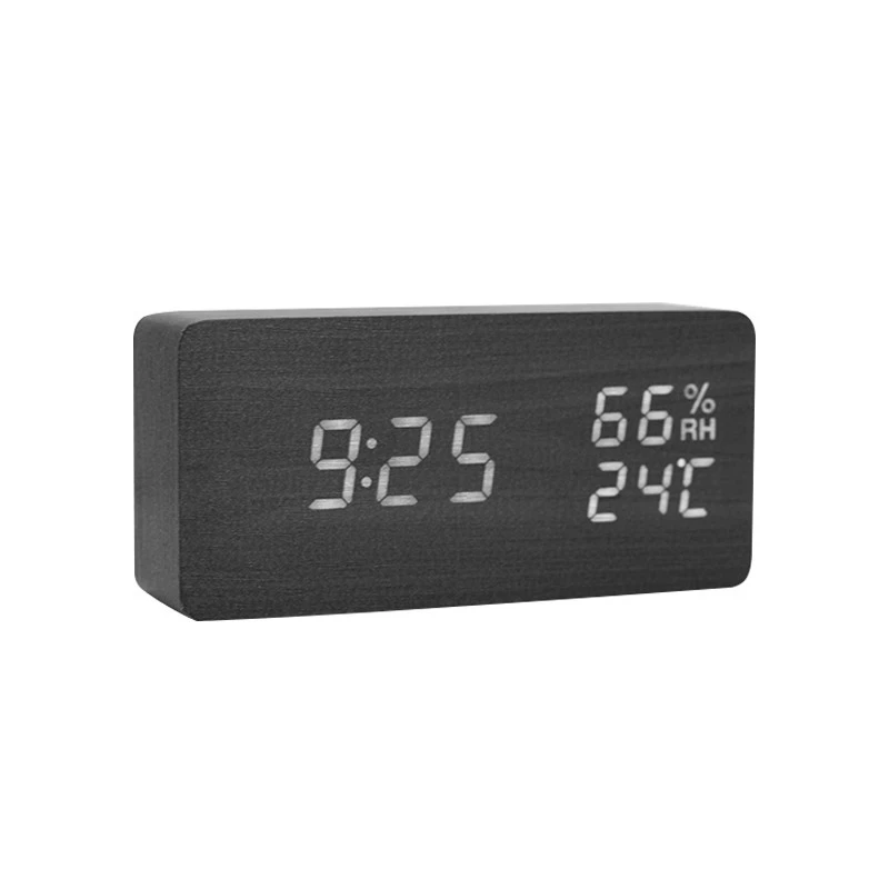 High Quality Electronic LED Digital  Wooden Alarm Clock With Temperature and Humidity