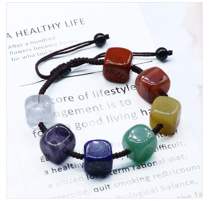 High Quality Natural Stone Braided Bracelet Healing Rainbow Yoga 7 Chakra Bead Bracelet