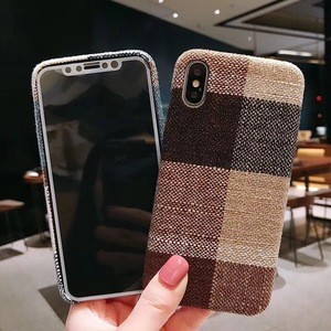 High quality Vintage fabric lattice phone accessories case pu mobile phone back case for iphone X