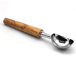 High quality zinc alloy non slip wooden handle ice cream scoop