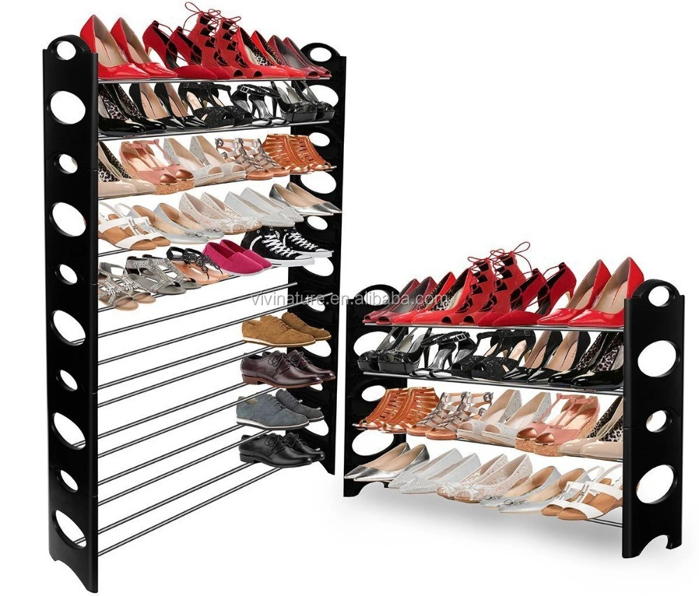 Hot sale 50 pairs folding stackable plastic shoe rack with 10 tiers