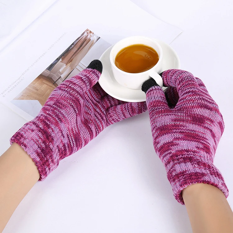 Hot selling cheap fashion mixed color cycling driving taxing cotton knitted touch screen gloves