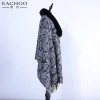 Hot selling handmade fox fur collar long printing cashmere shawl