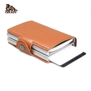 Hot Selling Handmade Full Grain Leather Pop Up Credit Bank Double Metal Card Holder