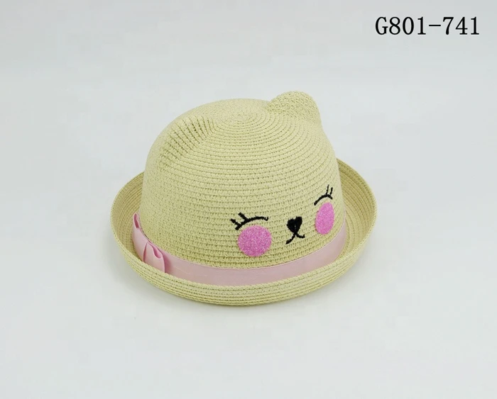 Hot selling summer paper braid bear ear girl straw hat