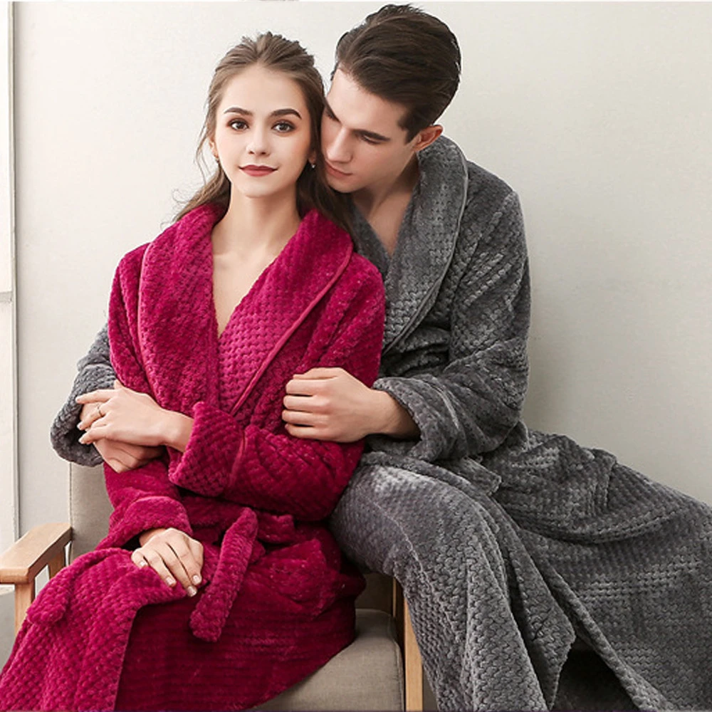 HSZ 1506 High Quality Women Man Bathrobe Luxury 5 Star Hotel Bath Robe For Man Plus Size Couples Romantic Sleepwear