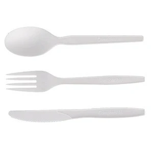 Individually wrapped heavyweight knife fork spoon pla utensil packs pla biodegradable cutlery