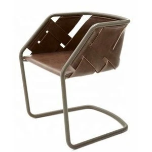 Industrial & vintage Iron metal & genuine leather Living room chair