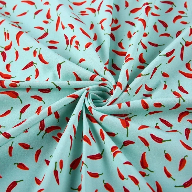 Ins style blue little pepper fresh polyester spun rayon printed fabric