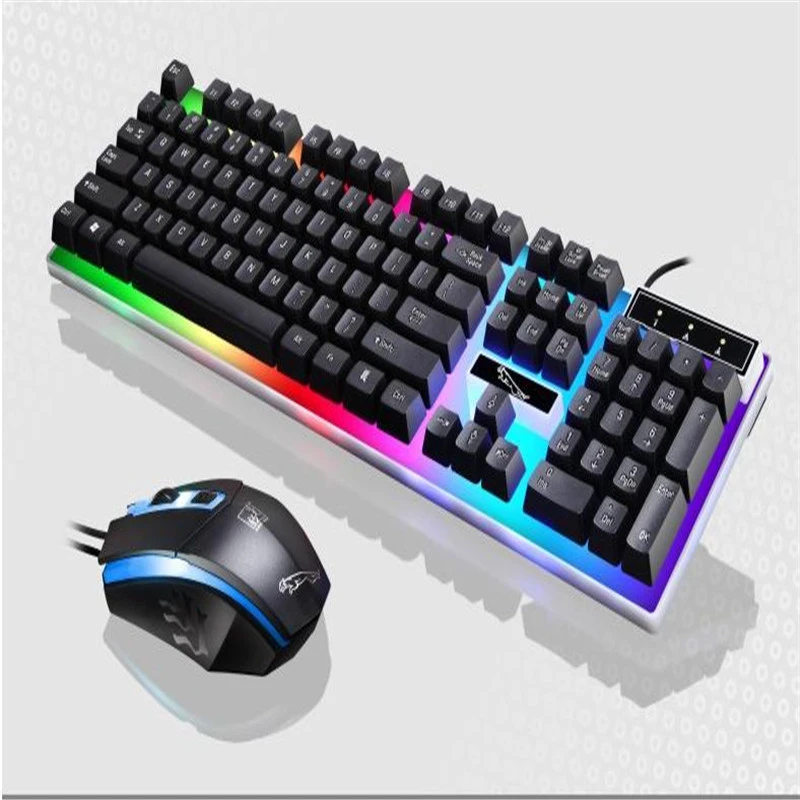 Keyboard Mouse Set LED Rainbow Color Backlight Gaming Game USB Wired Keyboard Mouse Set Gamer Keyboard