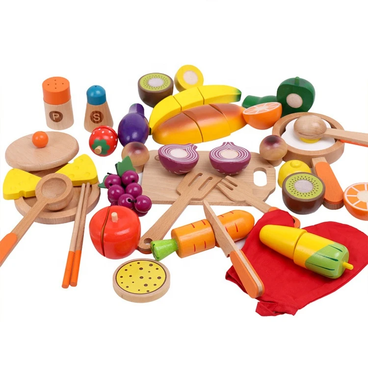 Kitchen Wooden Toys Fruits And Vegetables Cutting Toys Cut Toy Cooking Sets