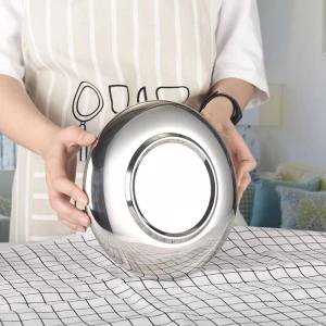 Korean style round double wall 304 stainless steel  Dessert Plate Kitchen Serving Dishes Salad Round Plate Cake Tray