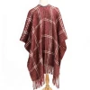latest design fashion winter fringe trims knit poncho shawl for women