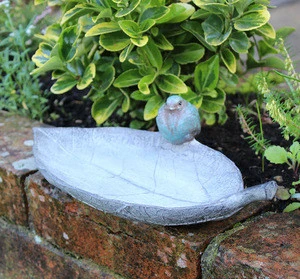 Leaf Shaped Bird Bath With Beautiful Bird | Cast Iron Bird Bath | Garden Ornament