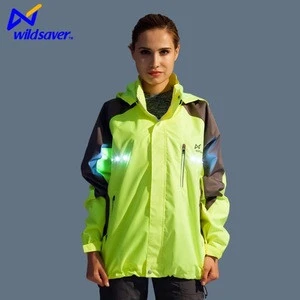 LED jacket custom outdoor windproof night safety active sports woman reflective bike jacket