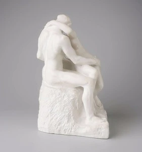 Life Size White Marble Stone Naked Couple Kiss Sculpture, woman and man marble sculpture