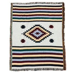 Luxury Jacquard Multipurpose Yarn Dyed Throw Blanket Outdoor Rug Yoga Tapestry Mat with Fringe Tassels