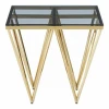 Luxury living room furniture smoked glass top stainless steel base gold side table