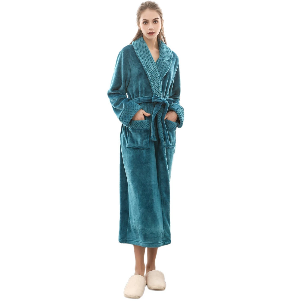 Luxury Warm coral Fleece Bathrobes Winter Sleepwear ladys night gown bathrobe for women